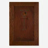attribution for Gustav Stickley Harvey Ellis, Inlaid panel, c. 1903, copper, pewter and mixed wood inlay, oak