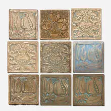 Ernest A. Batchelder, Collection of nine tiles, c. 1920, glazed earthenware