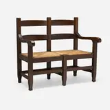 Michigan Chair Co., Settee, c. 1910, oak, rush