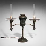 Double student lamp base by Tiffany Studios, c. 1905, patinated bronze, sold Oct 2024