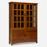 China cabinet, model 729 by L. & J.G. Stickley, c. 1913, oak, glass, copper, sold Oct 2024