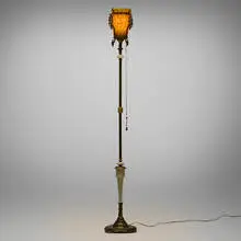 Durand, Torchiere with Coil shade, c. 1930, hand-blown glass, gilt steel, onyx, brass
