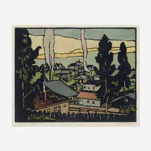 William S. Rice, Melrose Heights, c. 1920, woodcut in colors