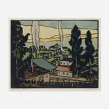 William S. Rice, Melrose Heights, c. 1920, woodcut in colors