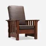 J.M. Young Co., Flat-arm Morris chair, model 186, c. 1910, oak, leather upholstery