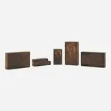 Roycroft, Collection of five letterpress printing blocks, c. 1905, metal, wood, bronze