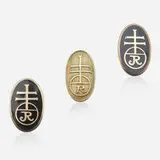 Roycroft, Collection of three Junta pins, c. 1910, brass, enamel