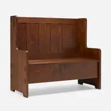 Gustav Stickley, Hall seat, model 224, c. 1912, oak, steel