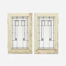 Louis Sullivan, pair of windows from the Henry B. Babson House, Riverside, 1908, stained glass, lead, lacquered wood