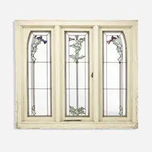 George Washington Maher, window, c. 1910, stained glass, lead, lacquered wood