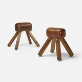 Czechoslovakian, vaulting horses, pair, c. 1930, leather, oak, steel, enameled steel