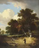 John Berney Crome, Untitled, John Berney Crome (1794-1842) A wooded landscape with figures oil on panel 42 x 35cm