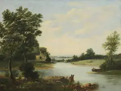Alfred Vickers Snr, Untitled, cattle and boats oil on canvas 50 x 68cm