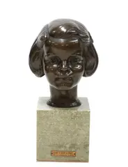 Robert Jackson Emerson, Untitled, a bronze bust of a young lady on a green veined marble plinth