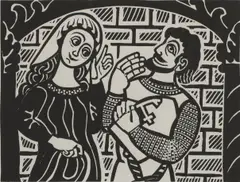 Untitled by Edward Bawden, 'are you a knight & are no lover?' linocut, sold Oct 2020
