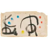 Joan Miró, Sans titre, carte de vœux, gouache and brush and ink and pen on Japon paper