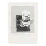 David Hockney, Postcard of Richard Wagner with a Glass of Water, from 18 Small Prints (SAC 154), 1973, Etching with aquatint in colors on wove paper