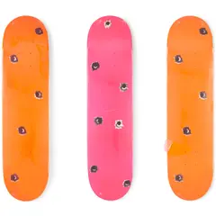 Nate Lowman, A Group of 3 Neon Skateboards, 2007, Three screenprints in colors on skateboard decks, each with artist's printed signature