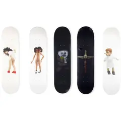 A Group of 5 Skateboards by Jake and Dinos Chapman, 2012, Five screenprints in colors on skateboard decks, each with artists printed signatures, offered Feb 2026