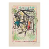 Marc Chagall, Le Peintre devant le village I (Mourlot 603), 1969, Lithograph in colors on Arches paper