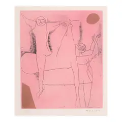 Giocolieri, pl. 8, from Tout près de Marino (Guastella A138) by Marino Marini, 1971, Etching and aquatint in colors on Arches paper, sold Feb 2026