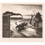 Edge of Town (Fath 22) by Thomas Hart Benton, 1938, Lithograph on wove paper with GCM watermark, sold Feb 2026