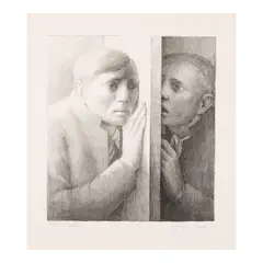 George Tooker, Voice (Garver 3), 1977, Lithograph on grey Rives BFK paper