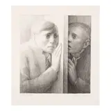 George Tooker, Voice (Garver 3), 1977, Lithograph on grey Rives BFK paper