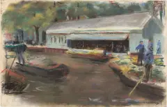 Gemüsemarkt in Delft by Max Liebermann, 1907, Pastell auf chamoisfarbenem Papier, auf Papier aufgezogen, sold Dec 2021
