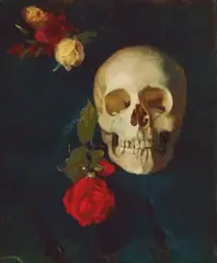 Carl Schuch, Totenschädel mit Rosen, 1878, Öl auf Leinwand