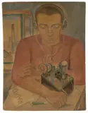 Max Radler, Mann am Radio, 1929, Aquarell über Bleistift auf Papier auf Pappe