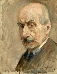 Selbstbildnis, Büste im Dreiviertelprofil nach links“. 1922 (?) by Max Liebermann, Öl auf Holz, sold Nov 2018