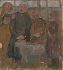 Fünf Kinder mit Schaf by Paula Modersohn-Becker, Um 1905, Tempera auf Karton, sold May 2019