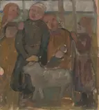 Paula Modersohn-Becker, Fünf Kinder mit Schaf, Um 1905, Tempera auf Karton