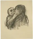 Käthe Kollwitz, Tod wird als Freund erkannt, Um 1934, Kohle auf Papier