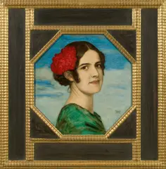 Franz von Stuck, Tochter Mary als Spanierin, Um 1916, Öl auf Holz (achteckig)