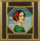 Franz von Stuck, Tochter Mary als Spanierin, Um 1916, Öl auf Holz (achteckig)