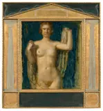 Franz von Stuck, Phryne, Um 1917, Öl auf festem hellbraunen Karton. Im Künstlerrahmen