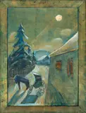 Walter Gramatté, Mondlandschaft mit Pferd, 1921, Öl und Goldbronze auf Leinwand