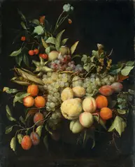 Joris van Son, Ein Feston aus Früchten vor einem Steinrelief. Erste Hälfte der 1650er Jahre, Öl auf Leinwand