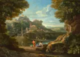 Jan Frans van Bloemen, Arkadische Landschaft mit römischen Monumenten, Um 1730, Öl auf Leinwand. Staffagefiguren wohl von Placido Costanzi (1702–1759)