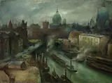 Albert Birkle, Berlin – Blick auf den Mühlendamm, Um 1925, Öl auf Pappe