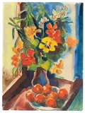 Karl Schmidt-Rottluff, Sommerblumen mit Obstschale. Anfang 1930er Jahre