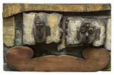 John Outterbridge, Two Faces, c. 1970, Painted wood relief with found metal elements