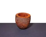 Massive bowl with textured clay by Gertrud and Otto Natzler, Orange red glazed ceramic, sold Feb 2016