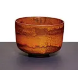 Cylindrical bowl by Gertrud and Otto Natzler, Orange red glazed ceramic, sold Feb 2016