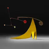 Yellow Beastie by Alexander Calder, 1966, sheet metal, brass wire and paint, sold Mar 2023