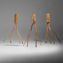 David Nash, Chorus Line (Three Dandy Scuttlers), 1976, oak, beech