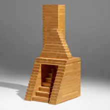 Jackie Ferrara, A187 (wood assemblage and two drawings), 1977, wood assemblage, ink and graphite on paper