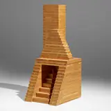 Jackie Ferrara, A187 (wood assemblage and two drawings), 1977, wood assemblage, ink and graphite on paper